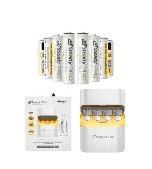 Brica B-Steady PRO 1.5V AAA x8 Li-Ion Rechargeable Battery with Charger Dock Brica B-Steady PRO 1.5V AAA x8 Li-Ion Rechargeable Battery with Charger Dock